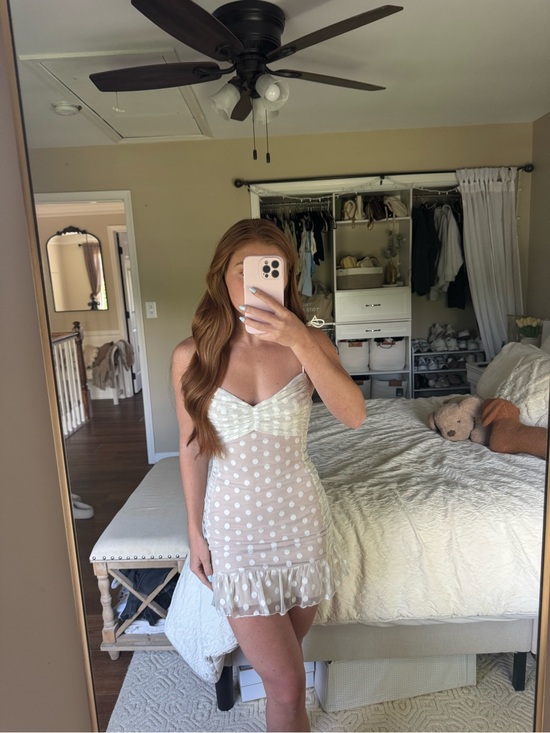 Selfie Leslie Dresses & Skirts - White Polka Dot Ruffle Mini Dress